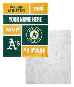 [Personalization Only] OFFICIAL MLB Colorblock Personalized Silk Touch Sherpa Throw Blanket - Athletics