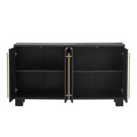 TREXM Wood Traditional Style Sideboard with Adjustable Shelves and Gold Handles for Kitchen, Dining Room and Living Room (Black)