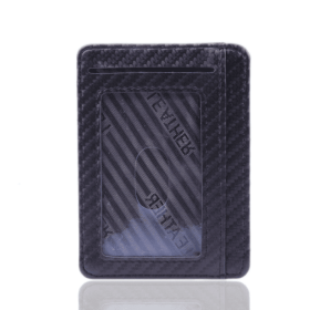 New Fashion Pu Leather Carbon Fiber Wallet Mini Slim Wallets Business Men Credit Card ID Holder with RFID Anti-chief Purse (Color: Coffee)