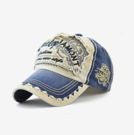 Embroidered Men's Outdoor Leisure Tiger Head Sun Hat (Color: Blue)