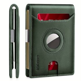 Airtag Wallet Men, Minimalist Front Pocket Wallets With Aritag Holder, Genuine Leather Bifold Slim Wallet, RFID Blocking Wallet For Men Up To 11c (Color: Green)