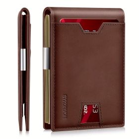 Genuine Leather Bifold Wallet Men, RFID Shielding Wallet Front Pocket Wallet, Suitable For Son And Daughter To Send Daddy's Wallet (Color: Brown)