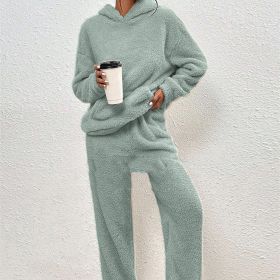 Fleece-lined Hooded Long Sleeve Dimensional Patch Pocket Casual Trousers Solid Color Suit (Option: Emerald-S)