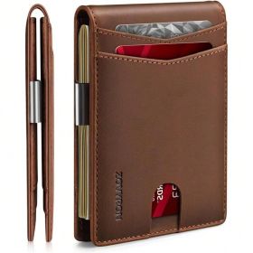 Wallet For Men Slim Bifold Leather Wallet With Money Clip RFID Blocking Minimalist Card Holder Front Pocket Mens Wallet (Color: Coffee)