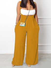 Plus Size Solid Color Pocket Overalls Casual Women's Pants (Option: Ginger yellow-0XL)
