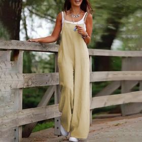 Plus Size Women's Solid Color Casual Jumpsuit - Sleeveless Romper With Pockets For Spring&Summer (Option: Apricot-S)