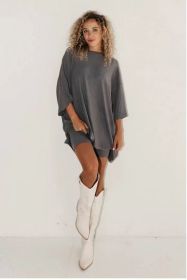Women's Clothing Fashion Solid Color Loose T-shirt Tight Shorts Women (Option: Dark Gray-S)