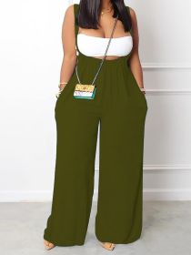 Plus Size Solid Color Pocket Overalls Casual Women's Pants (Option: Army Green-0XL)