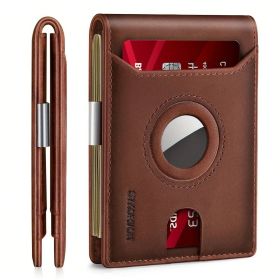 Airtag Wallet Men, Minimalist Front Pocket Wallets With Aritag Holder, Genuine Leather Bifold Slim Wallet, RFID Blocking Wallet For Men Up To 11c (Color: Brown)