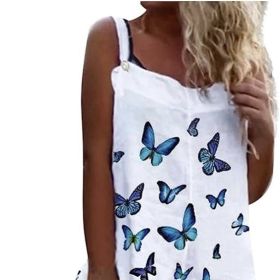 Ladies' Butterfly Printed Button Detail Casual Style Overalls (Option: White-S)