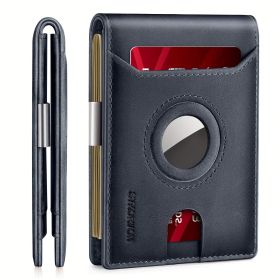 Airtag Wallet Men, Minimalist Front Pocket Wallets With Aritag Holder, Genuine Leather Bifold Slim Wallet, RFID Blocking Wallet For Men Up To 11c (Color: Blue)