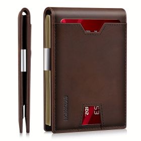 Genuine Leather Bifold Wallet Men, RFID Shielding Wallet Front Pocket Wallet, Suitable For Son And Daughter To Send Daddy's Wallet (Color: Coffee)
