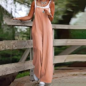 Plus Size Women's Solid Color Casual Jumpsuit - Sleeveless Romper With Pockets For Spring&Summer (Option: Peach-S)