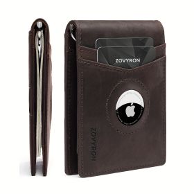 Mens Wallet Genuine Leather Slim Bifold Wallet With Airtag Holder, RFID Blocking, Front Pocket Wallet With Money Clip,ID Window Credit Card Holde (Color: Coffee)