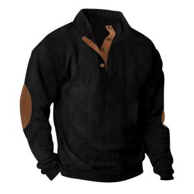 Corduroy Casual Stand Collar Long-sleeved Sweater (Option: Black-S)