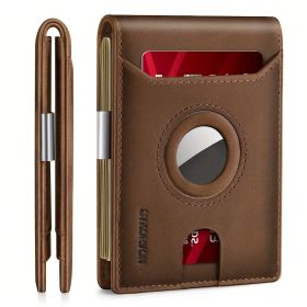 Airtag Wallet Men, Minimalist Front Pocket Wallets With Aritag Holder, Genuine Leather Bifold Slim Wallet, RFID Blocking Wallet For Men Up To 11c (Color: Coffee)
