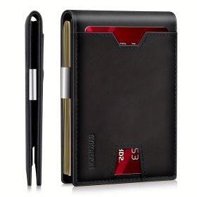 Genuine Leather Bifold Wallet Men, RFID Shielding Wallet Front Pocket Wallet, Suitable For Son And Daughter To Send Daddy's Wallet (Color: Black)