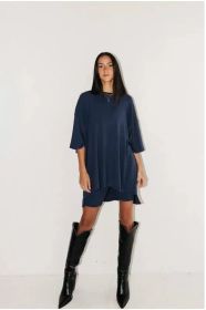 Women's Clothing Fashion Solid Color Loose T-shirt Tight Shorts Women (Option: Dark Blue-XS)