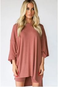 Women's Clothing Fashion Solid Color Loose T-shirt Tight Shorts Women (Option: Pink-3XL)