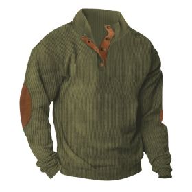 Corduroy Casual Stand Collar Long-sleeved Sweater (Option: Army Green-M)