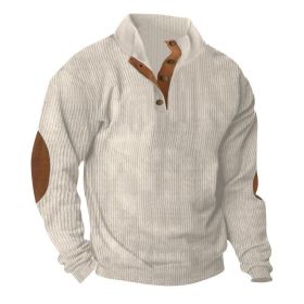 Corduroy Casual Stand Collar Long-sleeved Sweater (Option: Apricot-L)