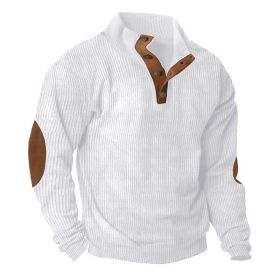 Corduroy Casual Stand Collar Long-sleeved Sweater (Option: White-XL)