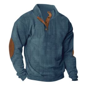 Corduroy Casual Stand Collar Long-sleeved Sweater (Option: Denim Blue-L)